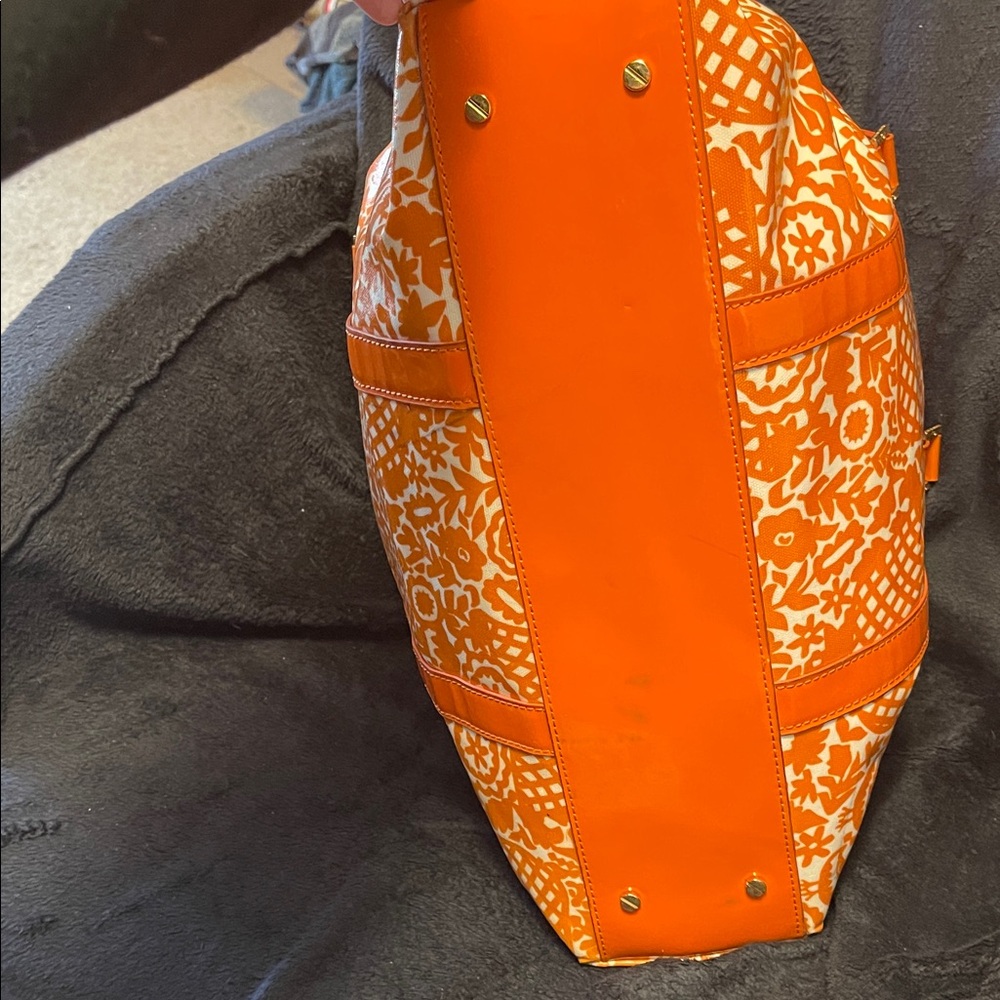 Tory Burch Vibrant Orange Floral Tote - Picture 6 of 9